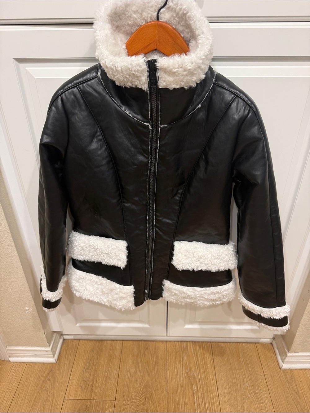 Alp N Rock Black Leather Jacket with White Shearling Trim